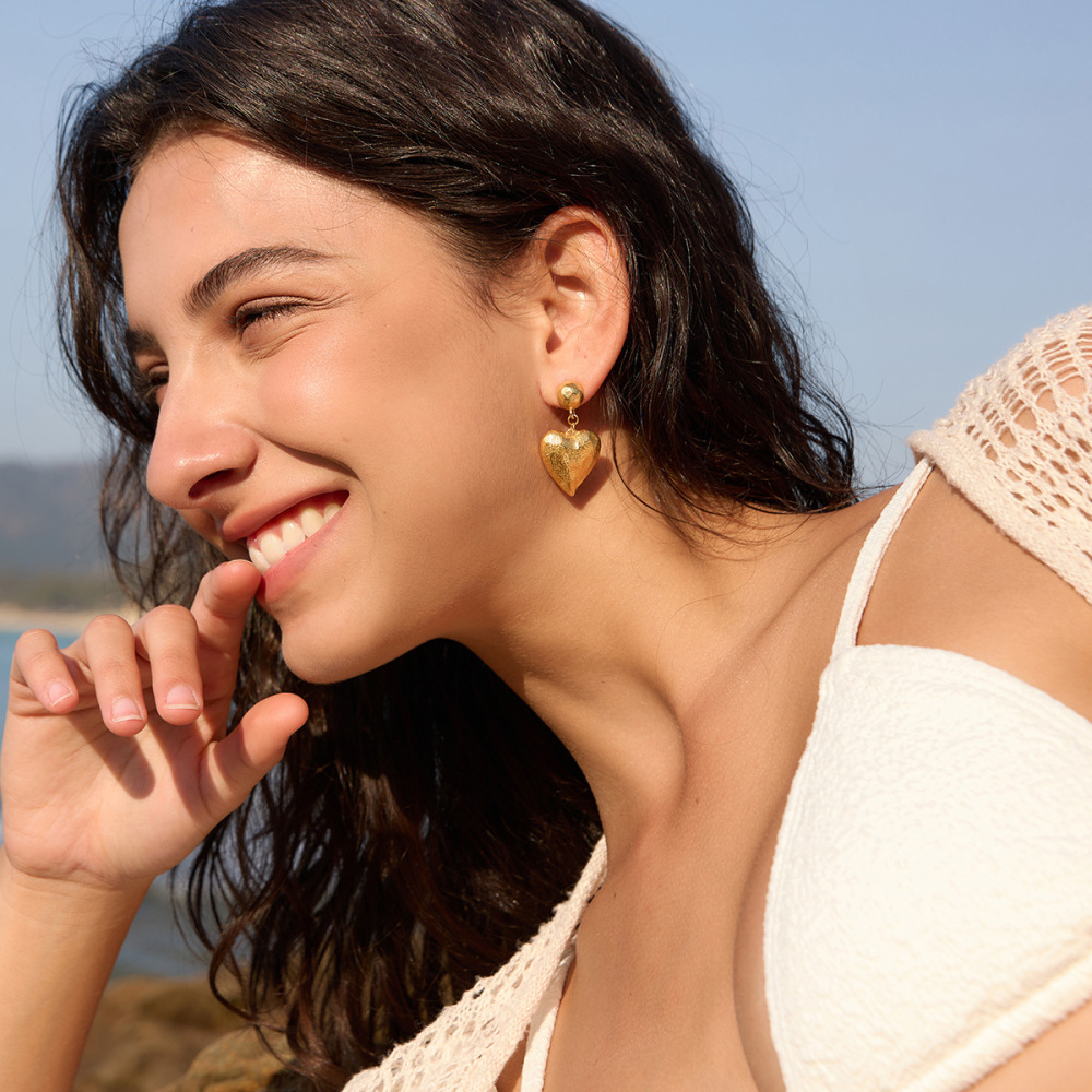 Boucles D'Oreilles Pendantes Pour Femme En Acier Inoxydable Doré, En Forme De Cœur Image3