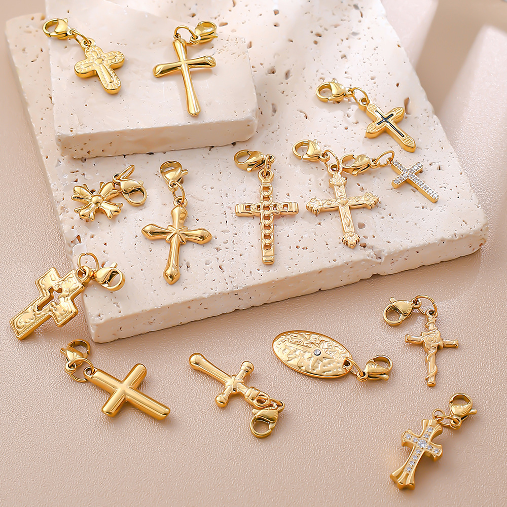 Pendentifs Daily Cross En Acier Inoxydable Étanche Couleur Or Avec Strass h5Image3