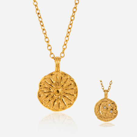Colliers pendentifs rétro soleil et lune en acier inoxydable étanche couleur or pour femmes