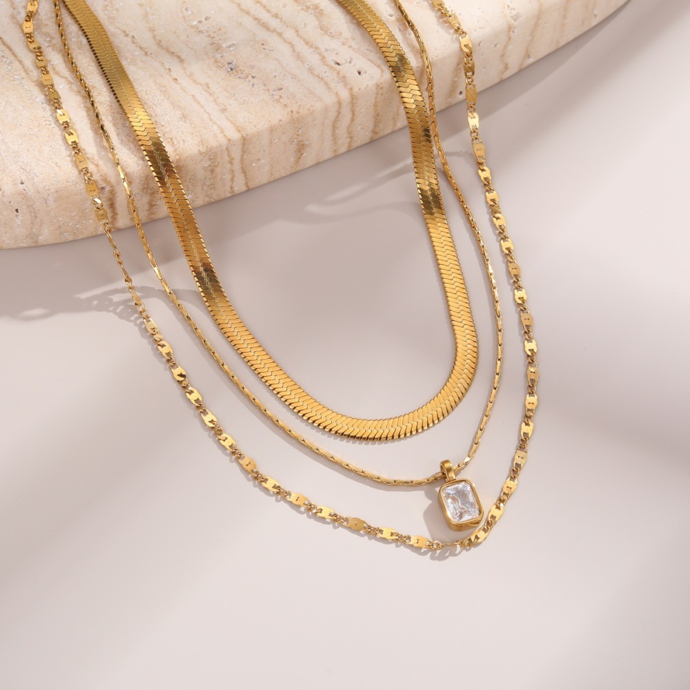 Colliers À Maillons Simples Et Irréguliers En Acier Inoxydable, Couleur Or, Avec Zircon, Pour Femmes Image3