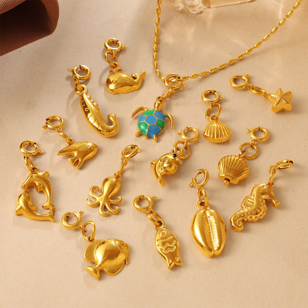 Pendentifs pour femmes, style océanique simple et quotidien, en acier inoxydable étanche couleur or 2