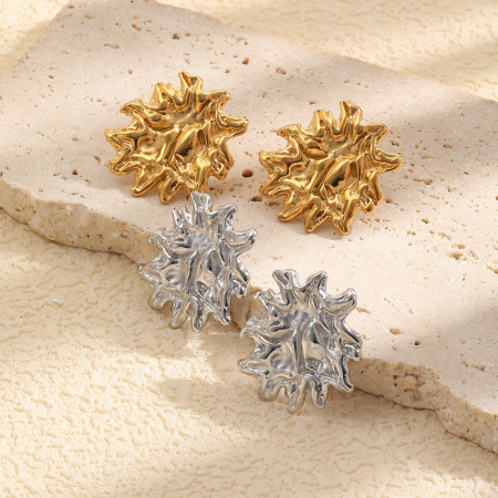 Boucles d'oreilles puces pour femmes, luxueuses, rétro, à motif floral irrégulier, en acier inoxydable étanche, couleur or