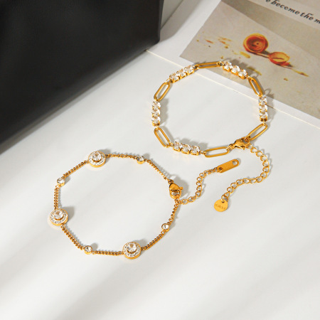 Bracelets à maillons pour femmes, en acier inoxydable, couleur or, étanches, avec zircon, lignes simples et luxueuses 2