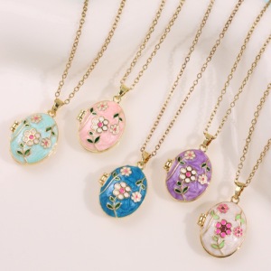 Colliers Pendentifs Pour Femmes En Alliage Et Émail, Style Rétro, Avec Fleur h5 Image3
