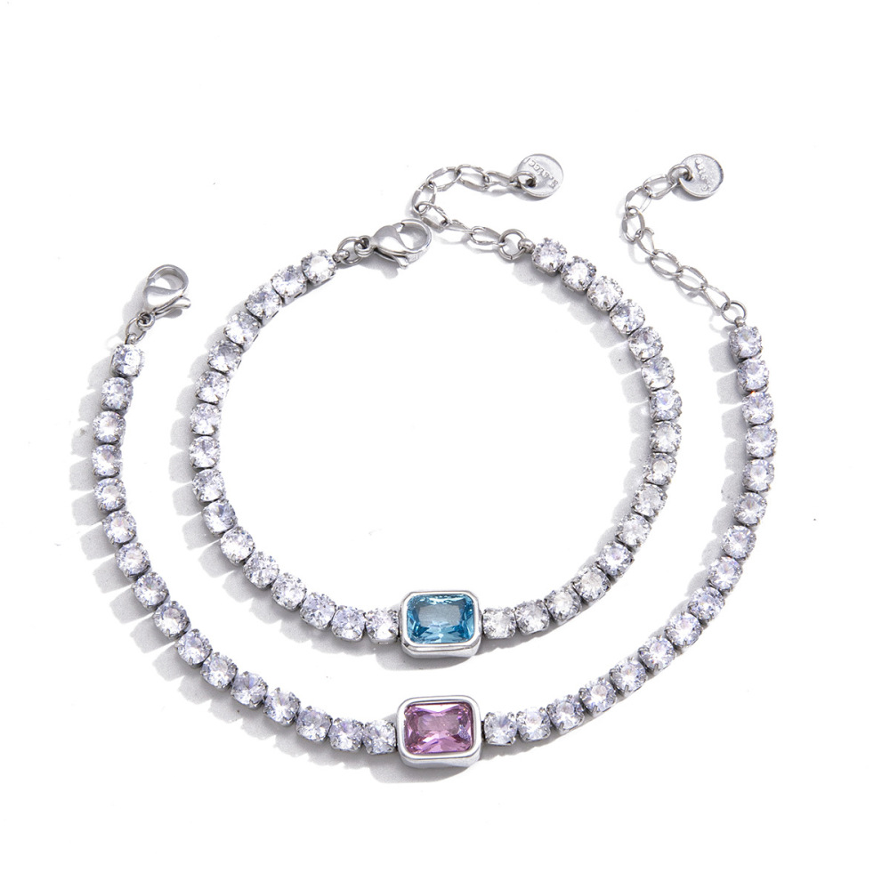 Bracelet Chaîne Femme Luxueux Et Simple, Rectangulaire, En Acier Inoxydable, Étanche, Couleur Or, Orné De Zircon. Image5