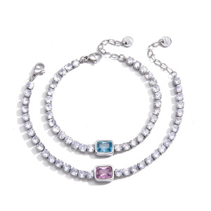Bracelet Chaîne Femme Luxueux Et Simple, Rectangulaire, En Acier Inoxydable, Étanche, Couleur Or, Orné De Zircon. h5 Image5