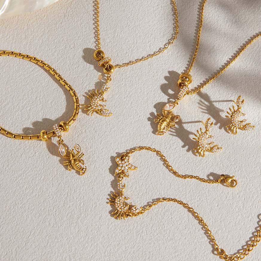 Ensembles De Bijoux Pour Femmes, Collection Romantique, Style Océanique, En Acier Inoxydable, Étanches, Couleur Or, Avec Zircon. Image4