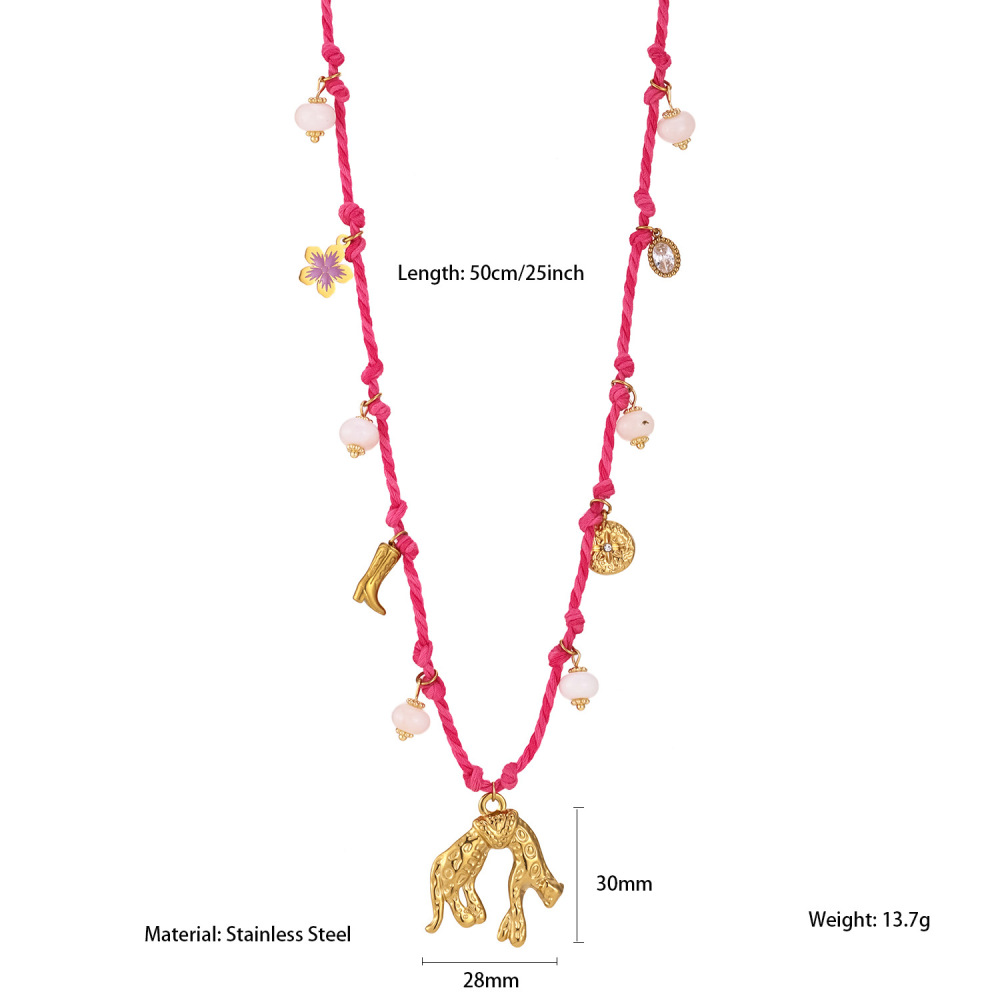 Colliers Tressés Rétro Pour Femmes, En Acier Inoxydable, Étanches, Couleur Or, Motif Croix Animale 