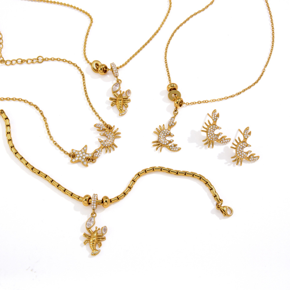 Ensembles De Bijoux Pour Femmes, Collection Romantique, Style Océanique, En Acier Inoxydable, Étanches, Couleur Or, Avec Zircon. Image5