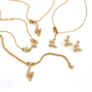 Ensembles De Bijoux Pour Femmes, Collection Romantique, Style Océanique, En Acier Inoxydable, Étanches, Couleur Or, Avec Zircon. h5 Image5