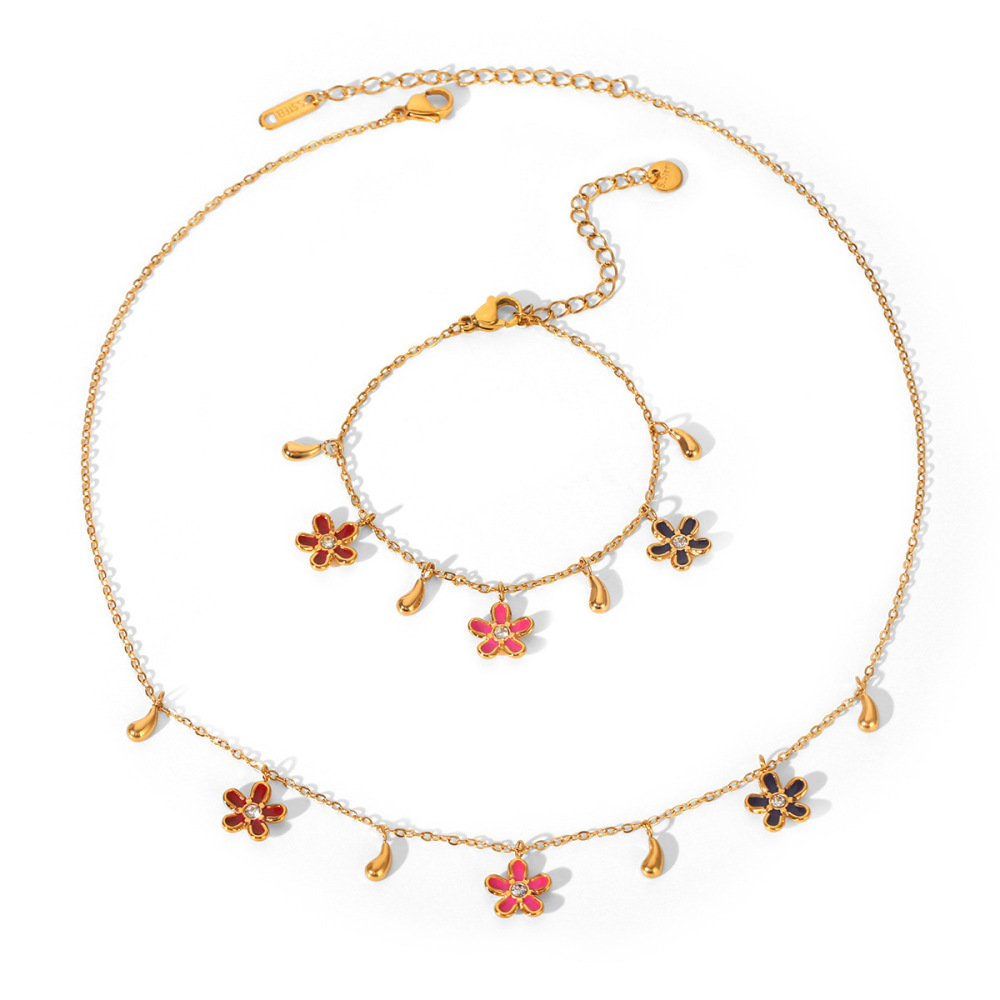 Colliers Pendentifs Pour Femmes Daily Flower En Acier Inoxydable Étanche Couleur Or Avec Zircon Image6