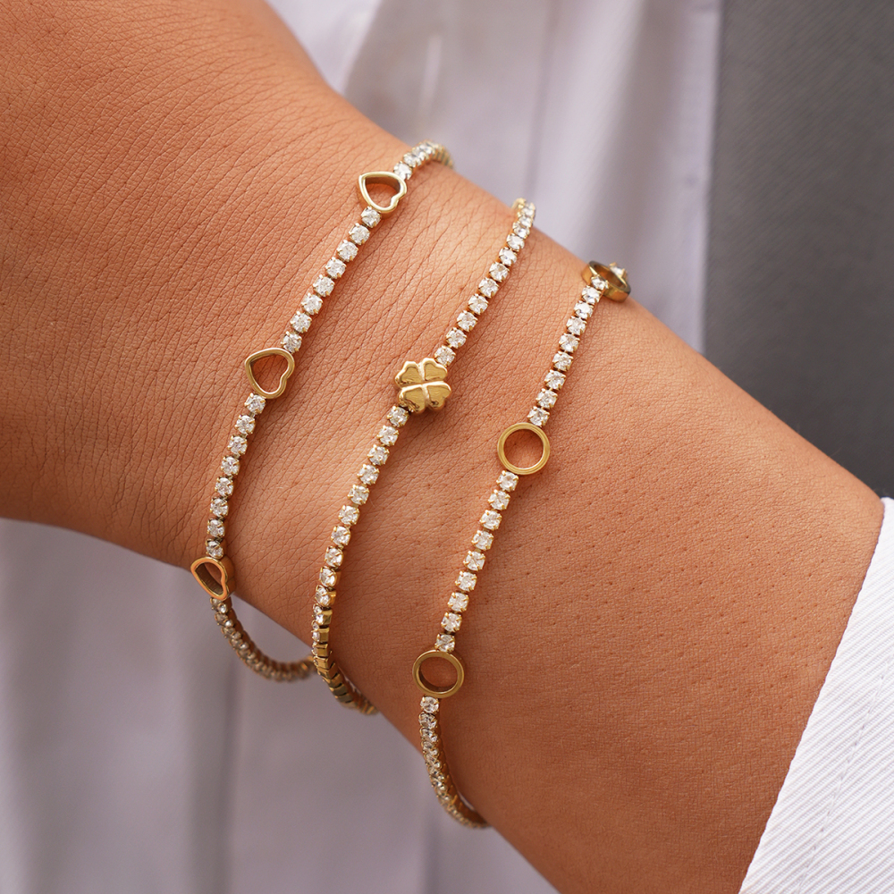 Bracelet Chaîne Femme En Acier Inoxydable Doré, Orné D'Un Cœur Et D'Une Fleur De Luxe. Image4