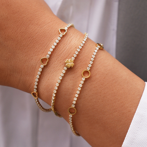 Bracelet Chaîne Femme En Acier Inoxydable Doré, Orné D'Un Cœur Et D'Une Fleur De Luxe. h5 Image4