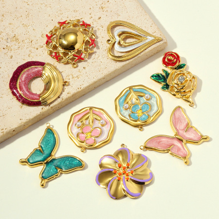 Pendentif romantique en forme de cœur et de fleur, à faire soi-même, en acier inoxydable étanche, couleur or, pour femme 2