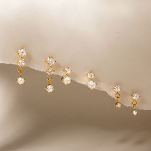 Boucles D'Oreilles Simples Rondes En Acier Inoxydable Étanche Couleur Or Avec Zircon Pour Femmes h5 Image3