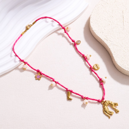 Colliers tressés rétro pour femmes, en acier inoxydable, étanches, couleur or, motif croix animale 2