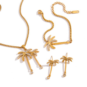 Ensembles De Colliers Pour Femmes En Acier Inoxydable Doré, En Forme De Cocotier, Style Océanique h5 Image6
