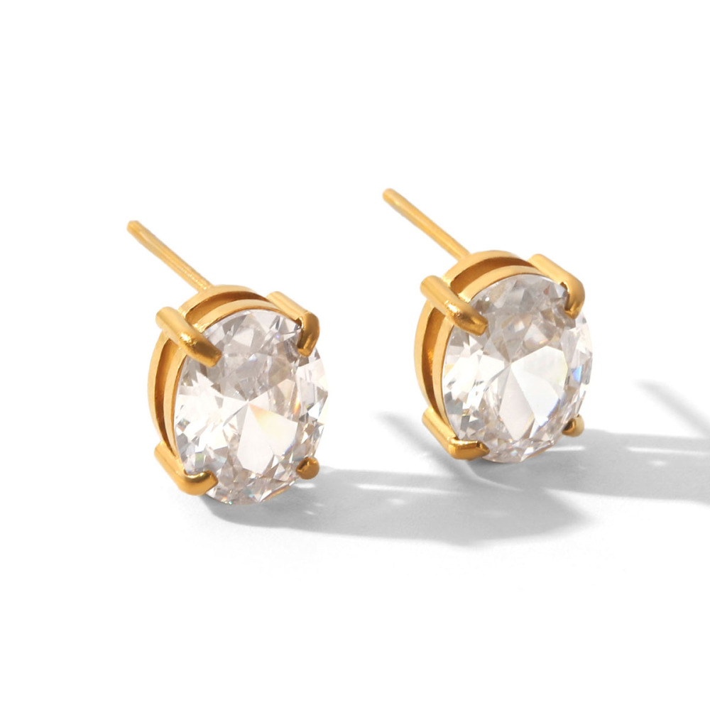 Boucles D'Oreilles Puces Pour Femmes, En Acier Inoxydable Étanche, Couleur Or, En Forme De Cœur Et D'Ellipse, Ornées De Zircon, Avec Un Motif Goutte Simple. 