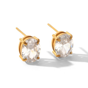 Boucles D'Oreilles Puces Pour Femmes, En Acier Inoxydable Étanche, Couleur Or, En Forme De Cœur Et D'Ellipse, Ornées De Zircon, Avec Un Motif Goutte Simple. h5 