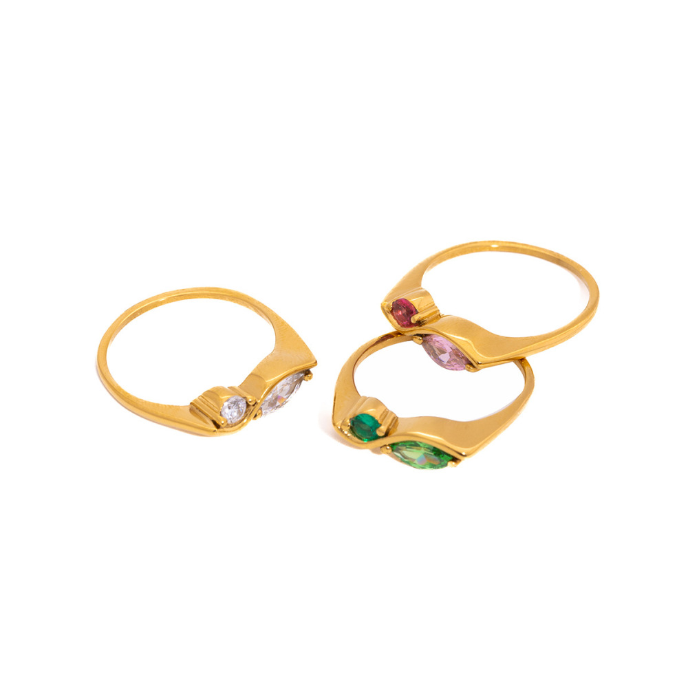 Bagues Pour Femmes En Acier Inoxydable Étanche Couleur Or Avec Zircon Et Motif Goutte Simple Image5