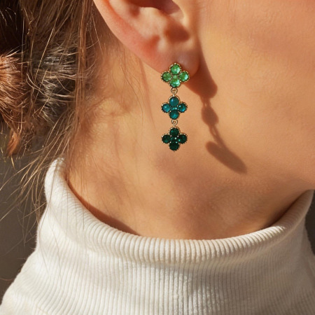 Boucles D'Oreilles Pendantes Pour Femme, Élégantes Et Romantiques, En Acier Inoxydable, Couleur Or, Avec Zircon Et Motif Floral. Design ... Collection Romantique. 2