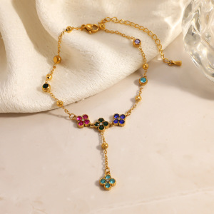 Bracelet De Cheville Élégant En Acier Inoxydable Imperméable Couleur Or Avec Motif Floral Et Zircon h5 Image3