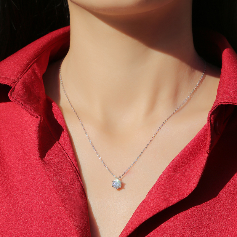 Colliers Pour Femmes En Moissanite Avec Pendentif Six Griffes En Argent Sterling 925, Luxueux Et Élégant h5Image2