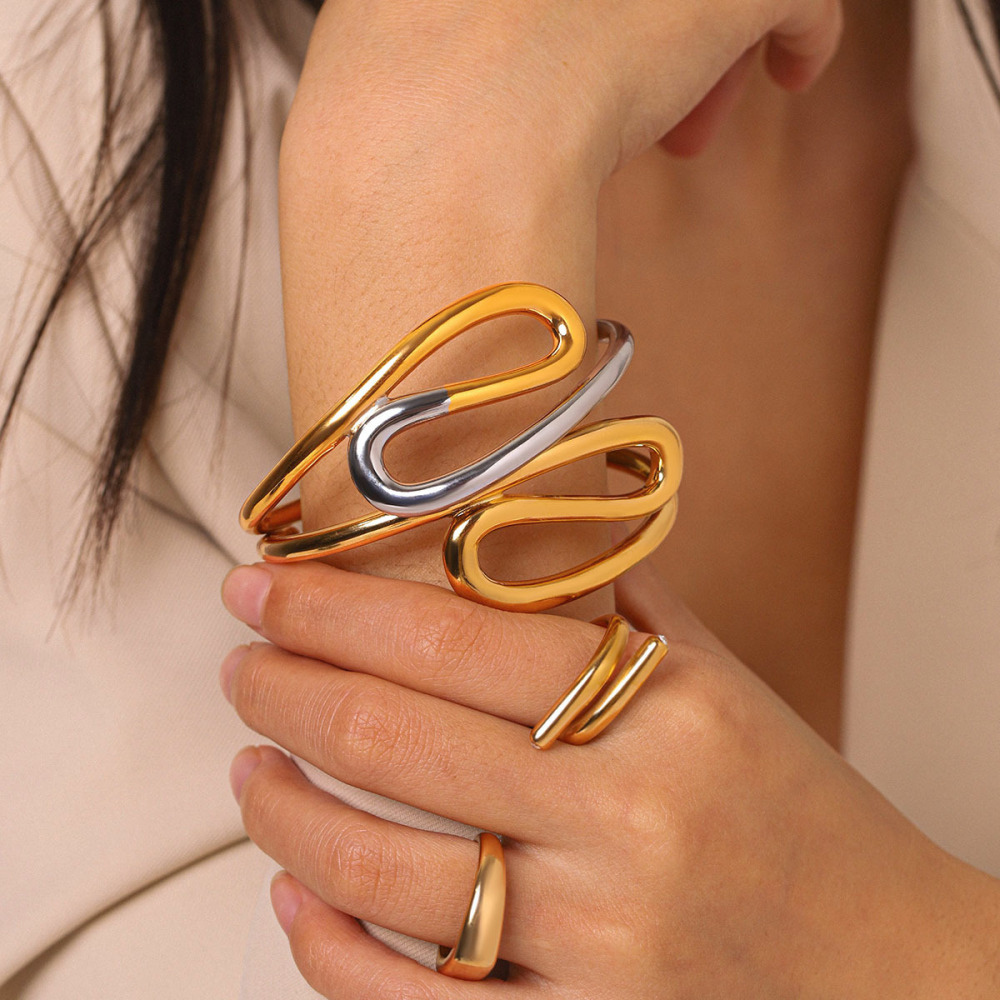 Bracelets Manchettes Pour Femmes En Acier Inoxydable Étanche, Couleurs Assorties Image5