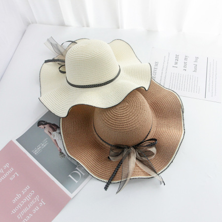 Chapeaux de paille à pois en raphia pour femmes, collection Simple, nœud papillon, style vacances