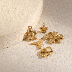 Pendentifs À Faire Soi-Même En Acier Inoxydable Doré, Étanches, Motif Floral h5 Image2