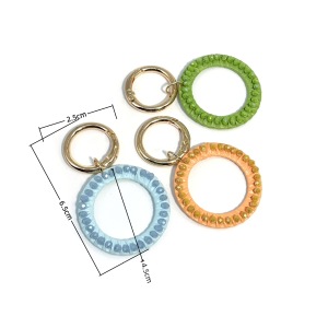 Porte-Clés De Sac Simple Series Vacation, Rond, En Raphia, Strass, Couleur Unie h5 Image3
