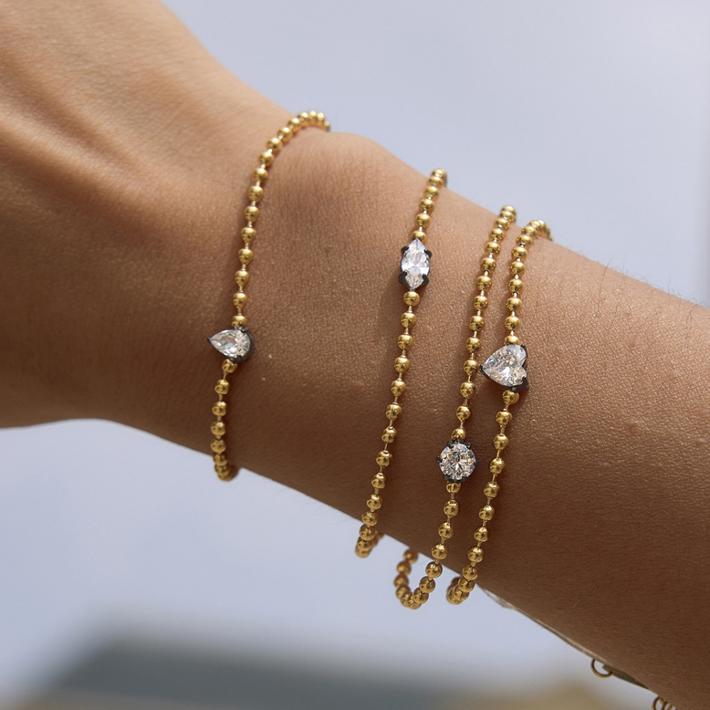 Bracelet Chaîne Femme Luxueux En Acier Inoxydable, Orné D'Un Cœur En Goutte D'Eau Et De Zircon Doré, Étanche. h5Image2