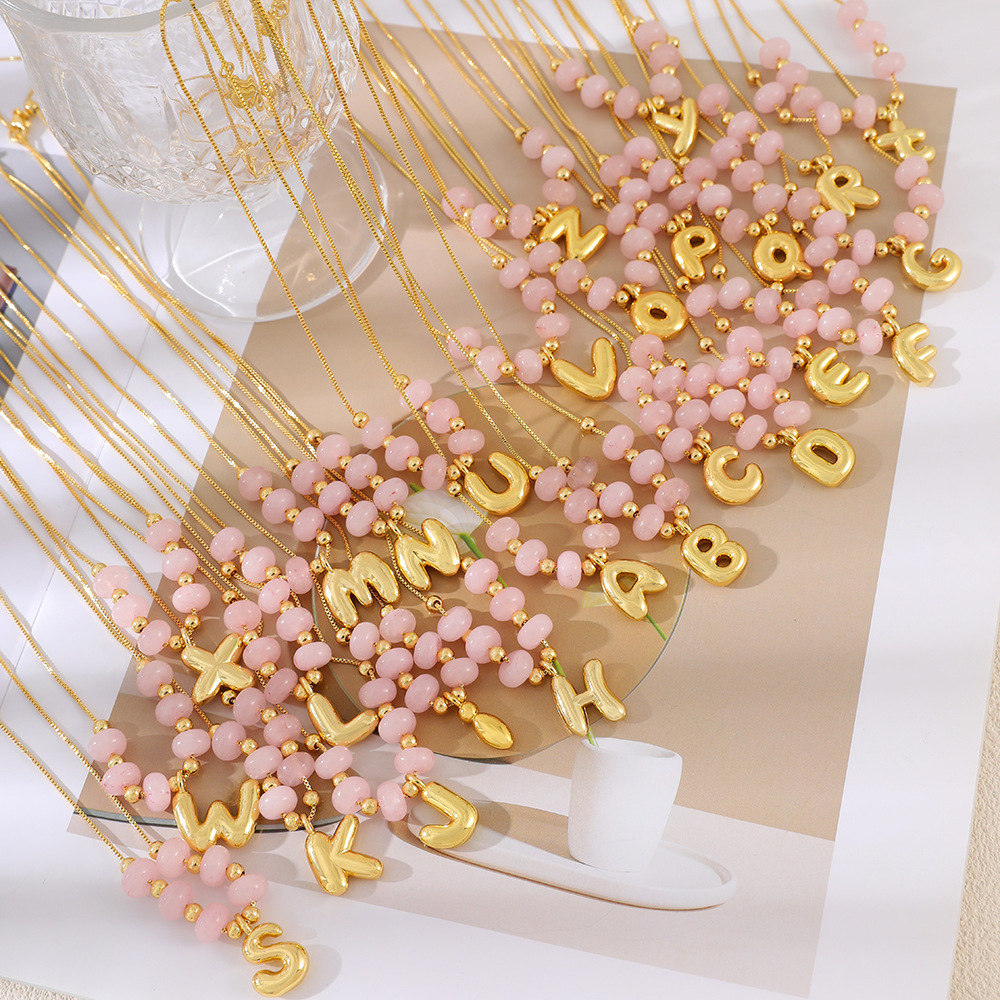 Colliers Pendentifs Pour Femmes, Collection Simple, Lettre Douce, Couleur Unie Cuivre/Or, Pierre Naturelle Image3