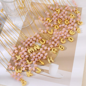Colliers Pendentifs Pour Femmes, Collection Simple, Lettre Douce, Couleur Unie Cuivre/Or, Pierre Naturelle h5 Image3