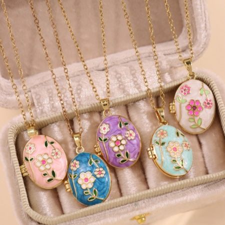 Colliers pendentifs pour femmes en alliage et émail, style rétro, avec fleur 2