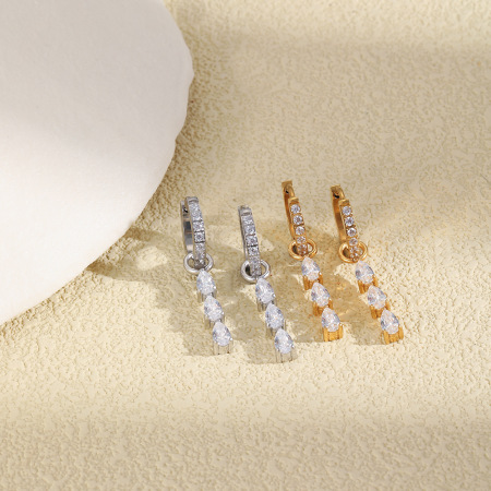 Boucles d'oreilles pendantes pour femmes, en acier inoxydable étanche, couleur or, avec zircon. 2