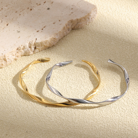Bracelets manchettes simples en acier inoxydable uni, étanches, couleur or, pour femmes