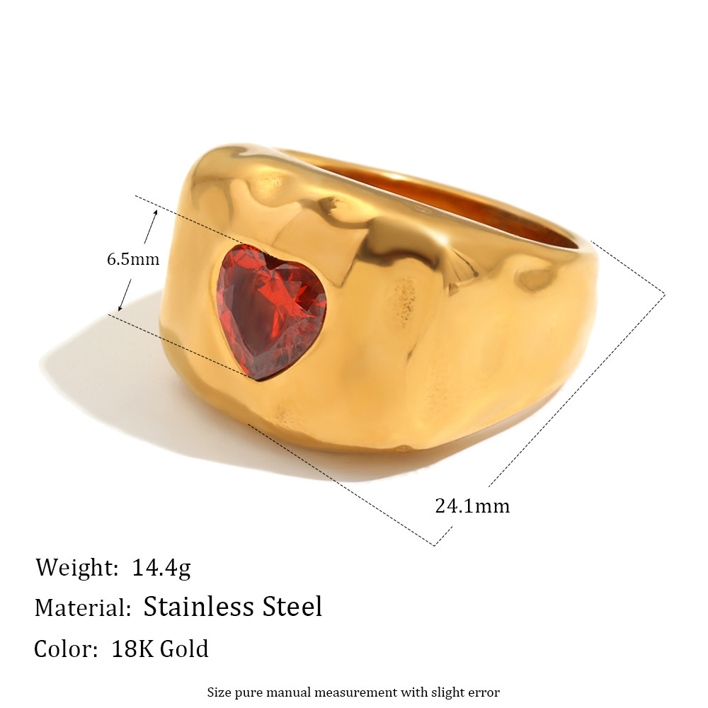 Bagues De Luxe Rétro En Forme De Cœur, En Acier Inoxydable Étanche, Couleur Or, Serties De Zircon. Image5