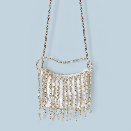 Sac carré pour femme en acrylique orné de perles et d'une chaînette, style soirée 2
