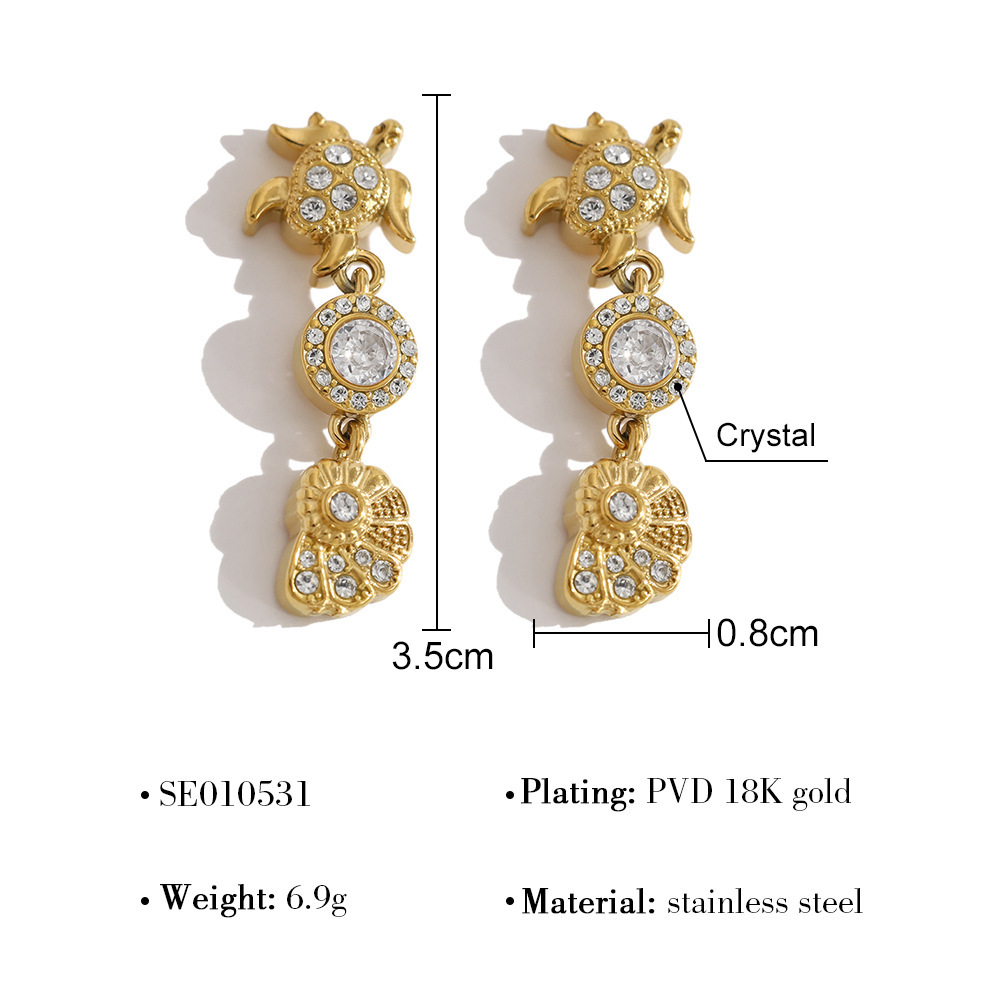 Boucles D'Oreilles Pendantes Pour Femme, Style Océanique, En Acier Inoxydable Étanche Avec Zircon. 
