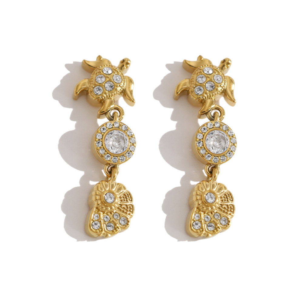 Boucles D'Oreilles Pendantes Pour Femme, Style Océanique, En Acier Inoxydable Étanche Avec Zircon. Image4