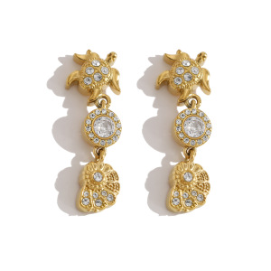 Boucles D'Oreilles Pendantes Pour Femme, Style Océanique, En Acier Inoxydable Étanche Avec Zircon. h5 Image4