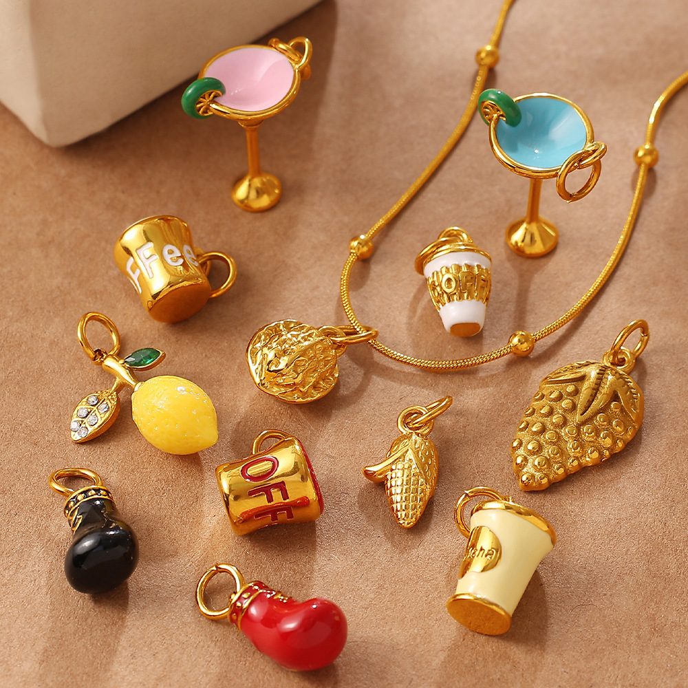 Pendentifs Pour Femmes, Style Diy, En Acier Inoxydable, Couleur Or, Avec Découpe De Fraise Et Motif Fruit. h5Image2