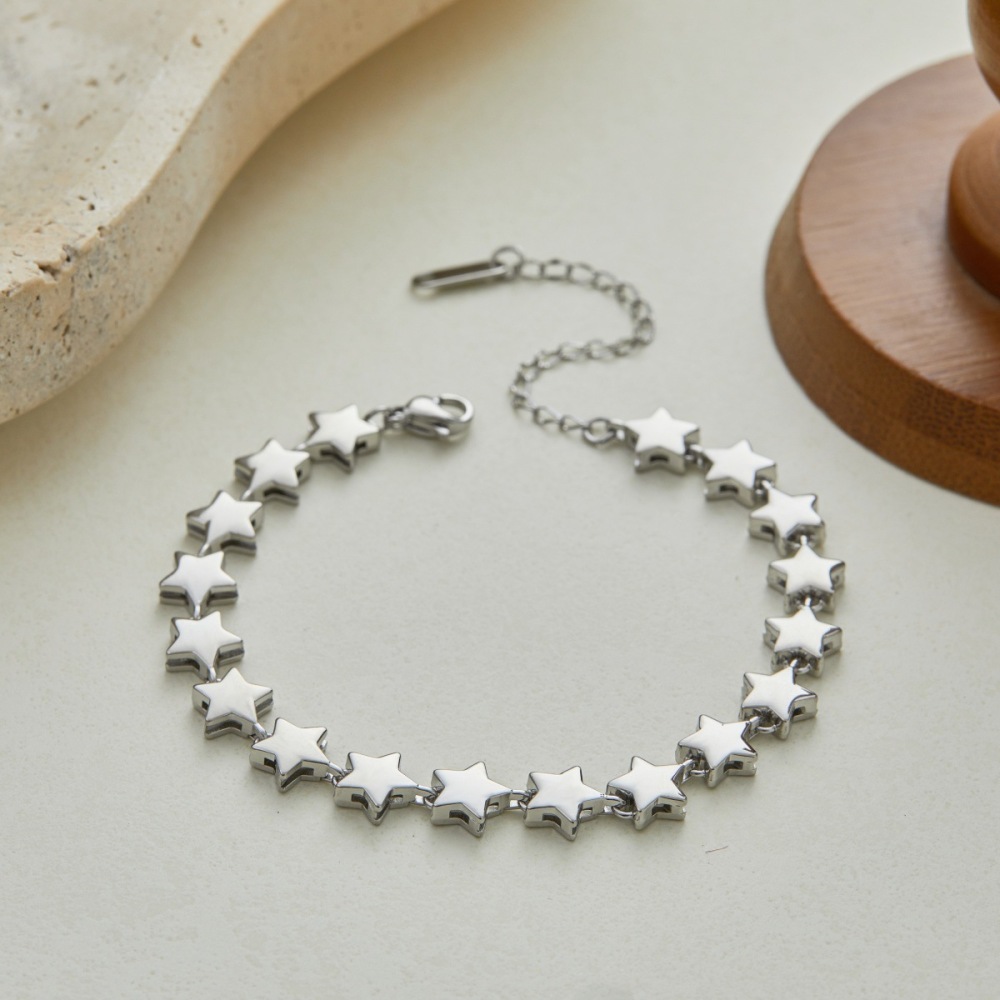 Bracelet Chaîne Pour Femme Simple Series Daily Star En Acier Inoxydable, Étanche, Couleur Or Image3