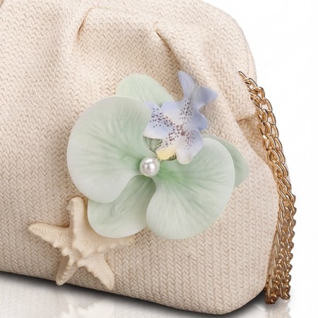 Sac oreiller femme en paille tissée à fleurs style océanique 2