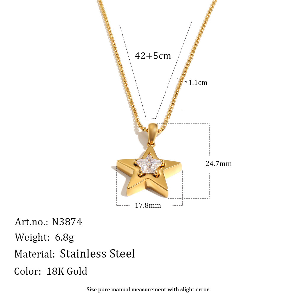 Colliers Pendentifs Pour Femmes En Acier Inoxydable, Couleur Or, Avec Zircon Et Étoile Simple 