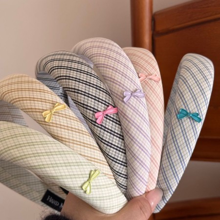 Bandeaux à cheveux en tissu à carreaux avec nœud papillon quotidien, collection Simple 2