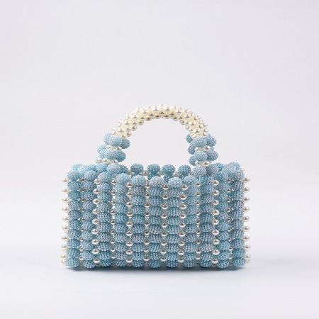 Sac carré pour femme en acrylique multicolore ajouré, orné de perles transparentes et de perles de style soirée