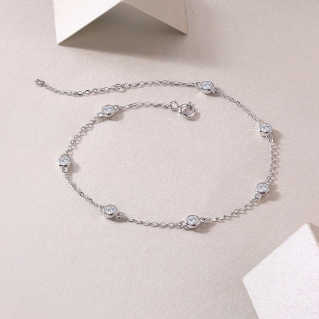 Bracelet en moissanite S925 plaqué platine, simple et élégant, avec chaîne ronde et pendentif rond. 2