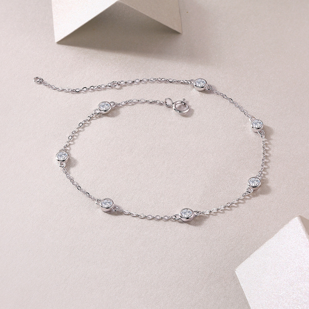 Bracelet En Moissanite S925 Plaqué Platine, Simple Et Élégant, Avec Chaîne Ronde Et Pendentif Rond. h5Image2
